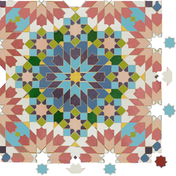 Mosaic House Moroccan tile Batha 1-22-21-7-13-2-9-18-5 White,   Light Blue,   Lime Green,   Red,   Purple,   Light Turquoise,   Yellow,   Pink,   Light Pink,    solid zellige, mosaic, zellij, field, pattern, glaze, classic, stars, intricate, complex, traditional 